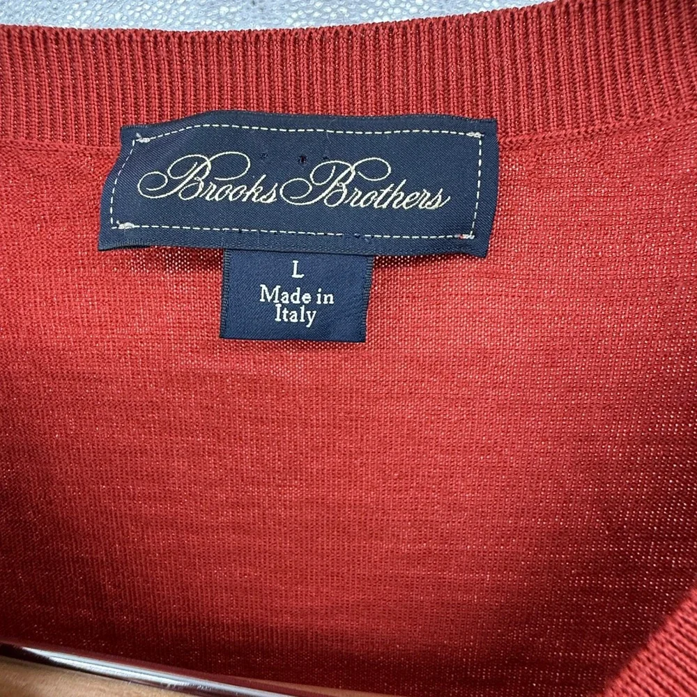 Brooks Brothers‎ Mens Wool V-Neck Sweater Large Terracotta Red Made in Italy